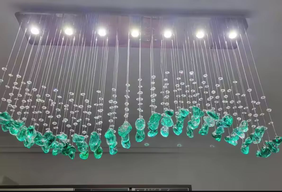 Luxury Emerald Pebble Chandelier up close