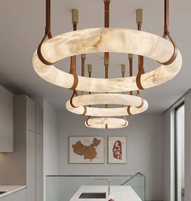 Modern Alabaster Ring Pendant Chandelier Light