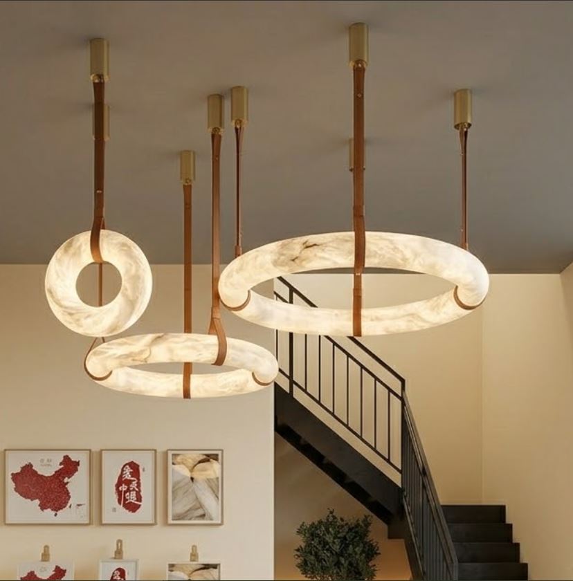 Modern Alabaster Ring Pendant Chandelier