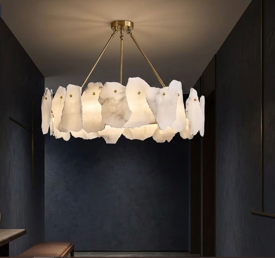Raw-Cut Alabaster Circular Chandelier Raw-Cut Alabaster Circular Chandelier