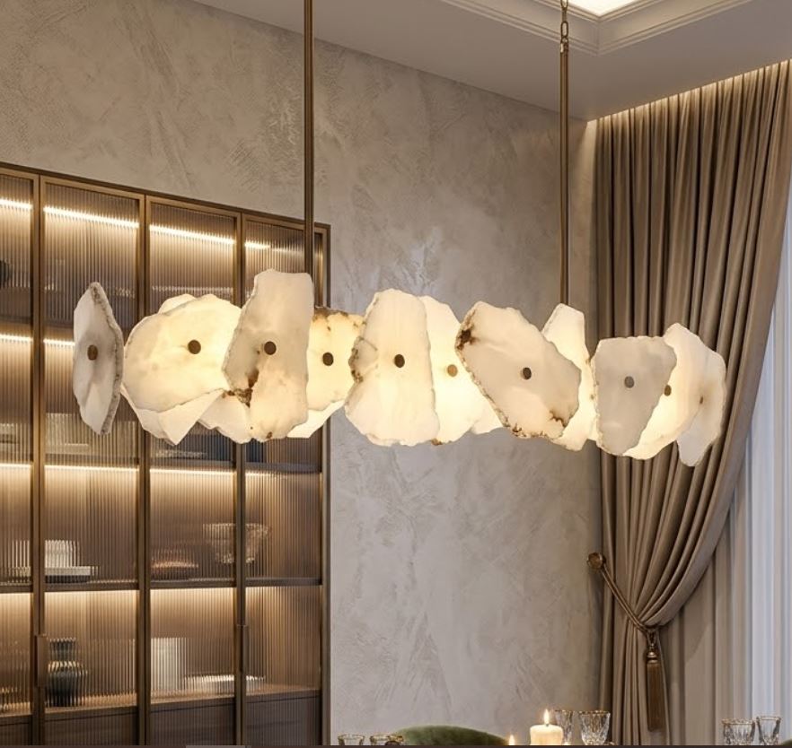 Raw-Cut Alabaster Linear Chandelier Raw-Cut Alabaster Linear Chandelier