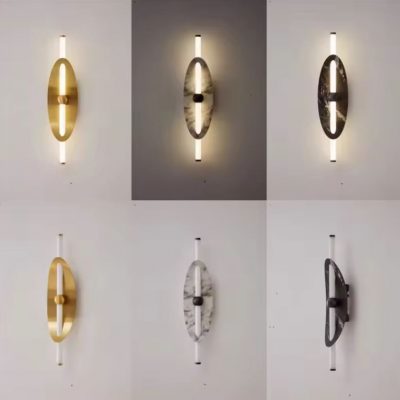 Marble and Metal Oval Wall Sconce Lamp