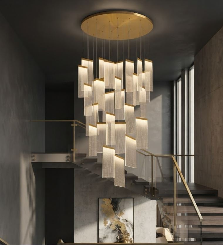 Acrylic Panel Suspension Foyer Chandelier Stairwell