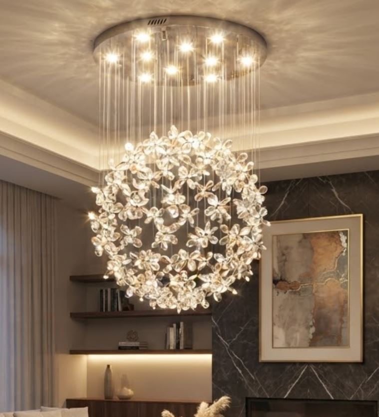 Crystal Flower LED Chandelier for Living Room and Bedroom