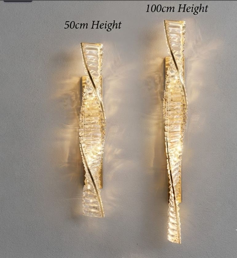 Helical Gold Crystal Wall Lamp