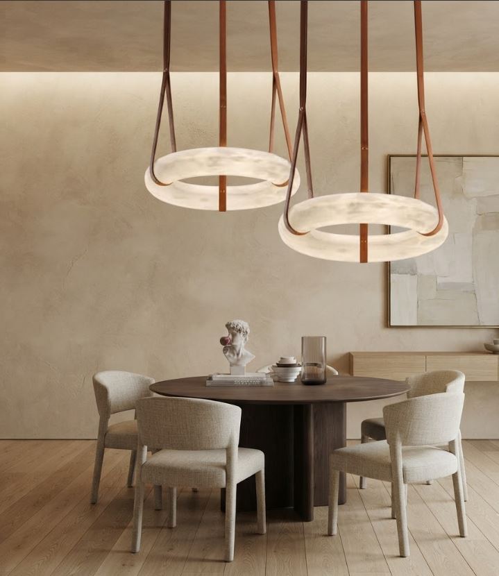 Leather Alabaster Pendant Chandelier brown leather Leather Alabaster Pendant Chandelier brown leather