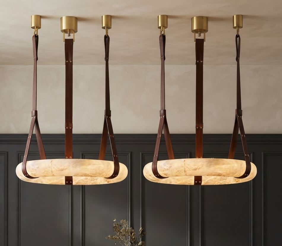Leather Alabaster Pendant Chandelier brown Leather Alabaster Pendant Chandelier brown