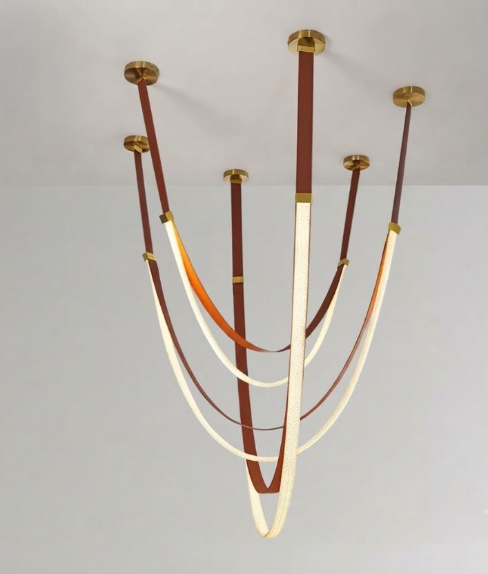 Leather LED Statement Chandelier close up