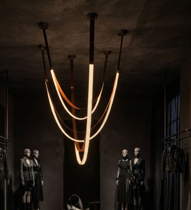 Leather LED Statement Chandelier for fashion showroom