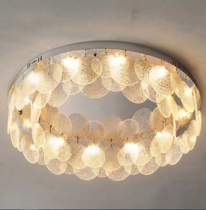 Textured Glass Disc Flush Ceiling Light