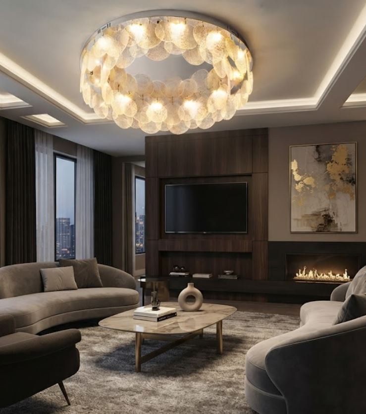 Textured Glass Disc Flush Light