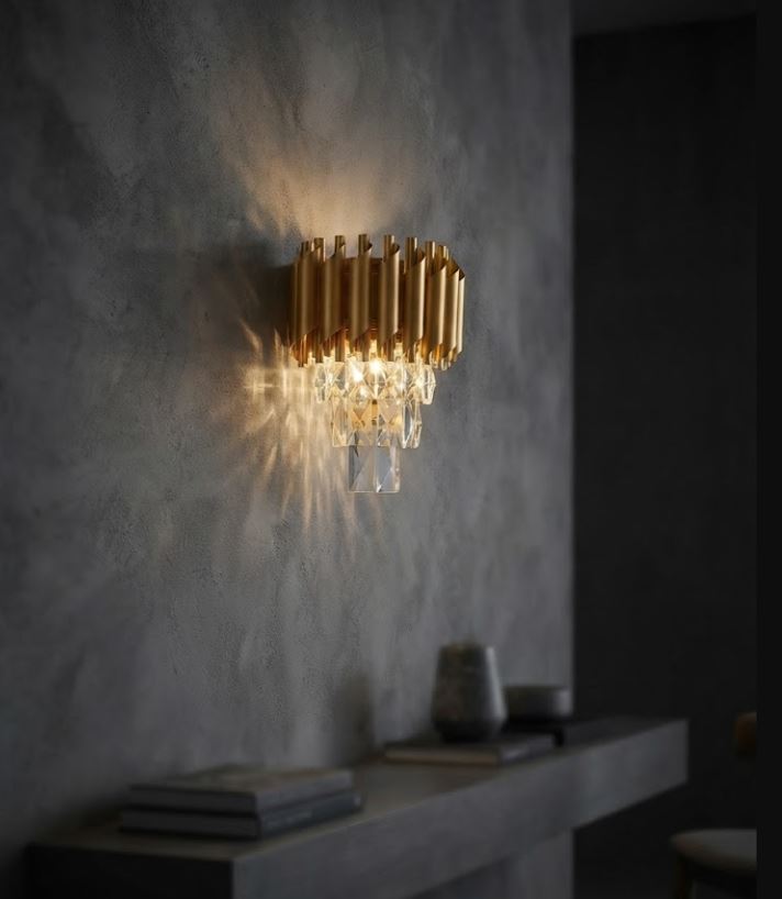 Tiered Crystal Metal Wall Sconce gold