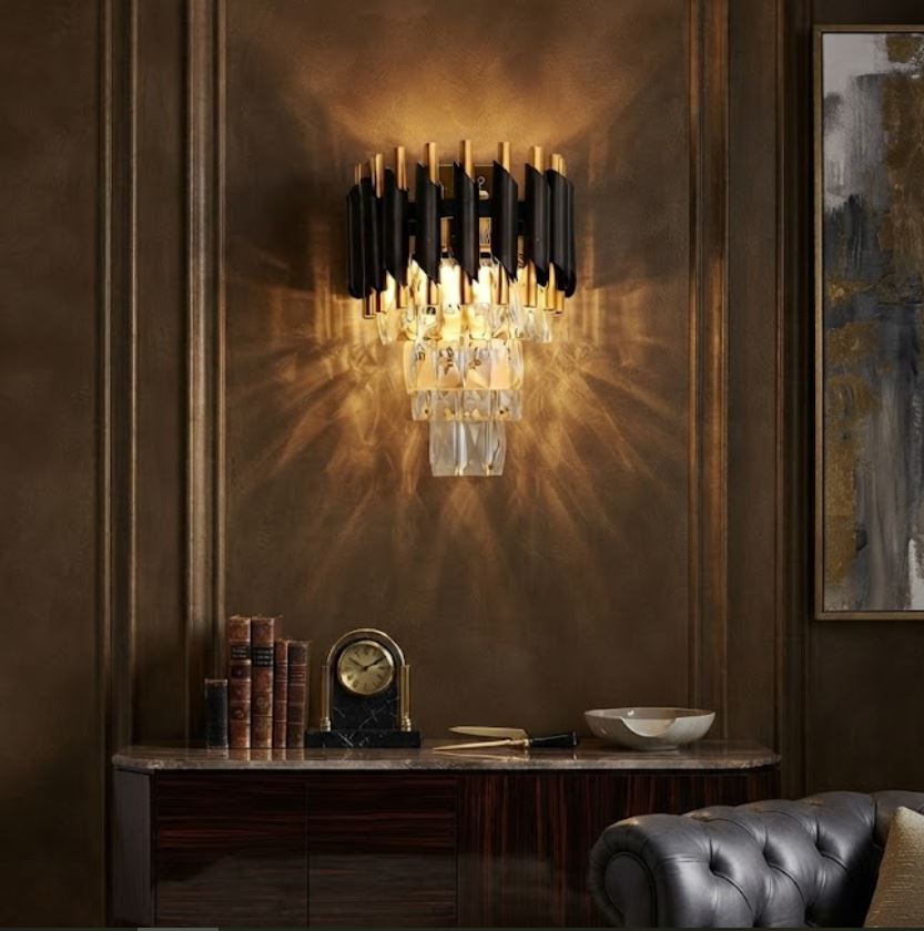 Tiered Crystal Metal Wall Sconce off