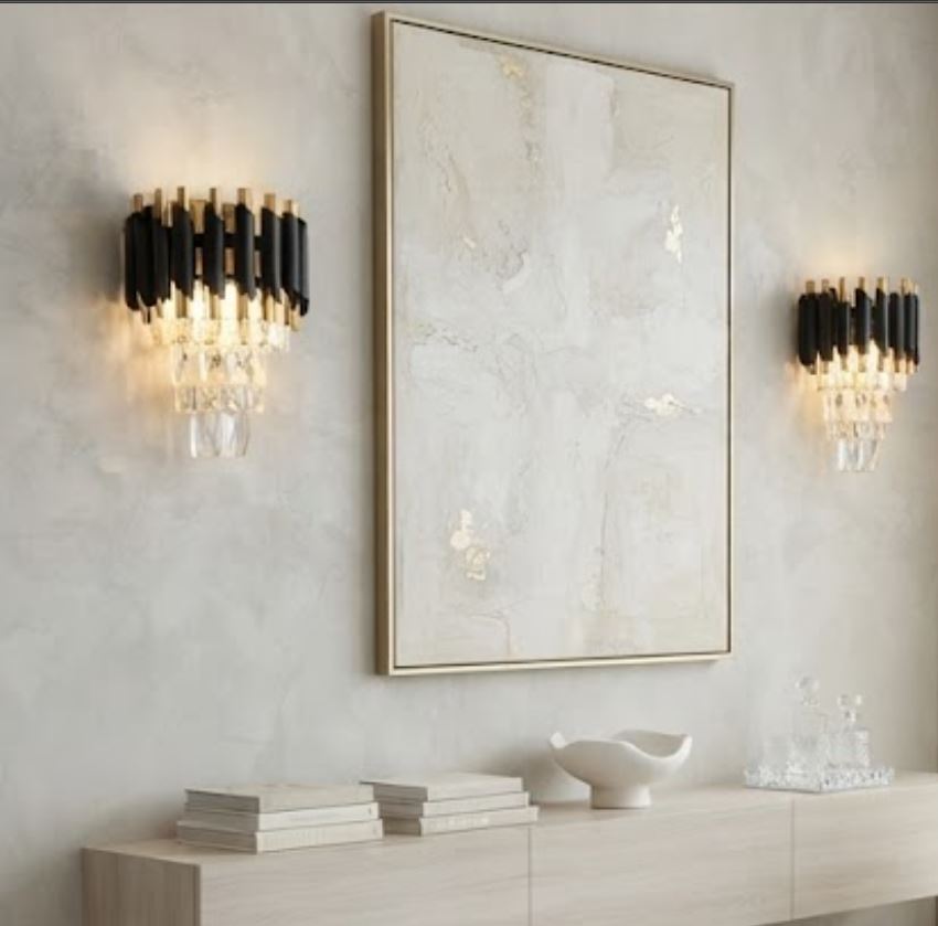 Tiered Crystal Metal Wall Sconce white