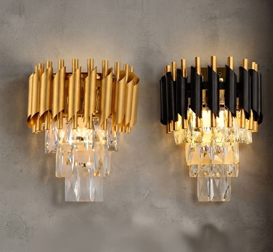 Tiered Crystal Metal Wall Sconce