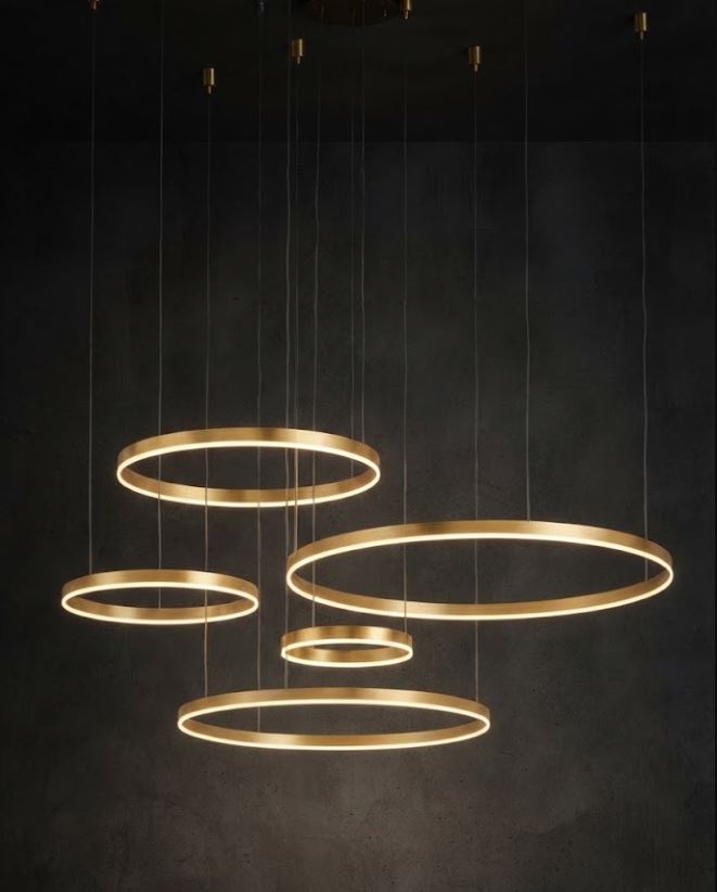 4 Gold Suspended Rings LED Chandelier