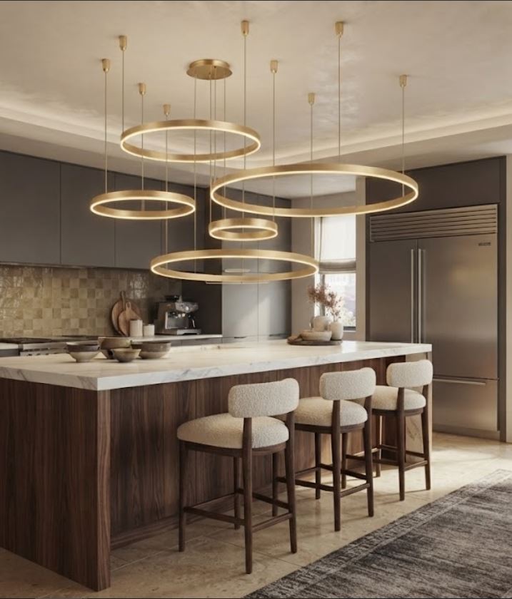 4 Gold Suspended Rings LED Chandelier Kitchen