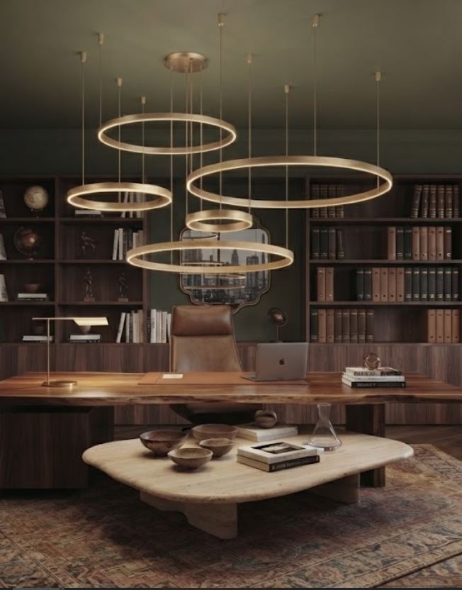 4 Gold Suspended Rings LED Chandelier office