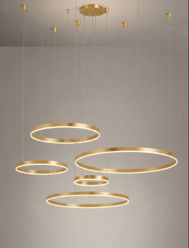 4 Gold Suspended Rings LED Chandelier