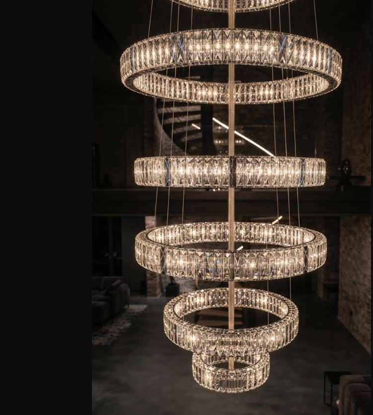 9-Ring Luxury Crystal Staircase Chandelier Details
