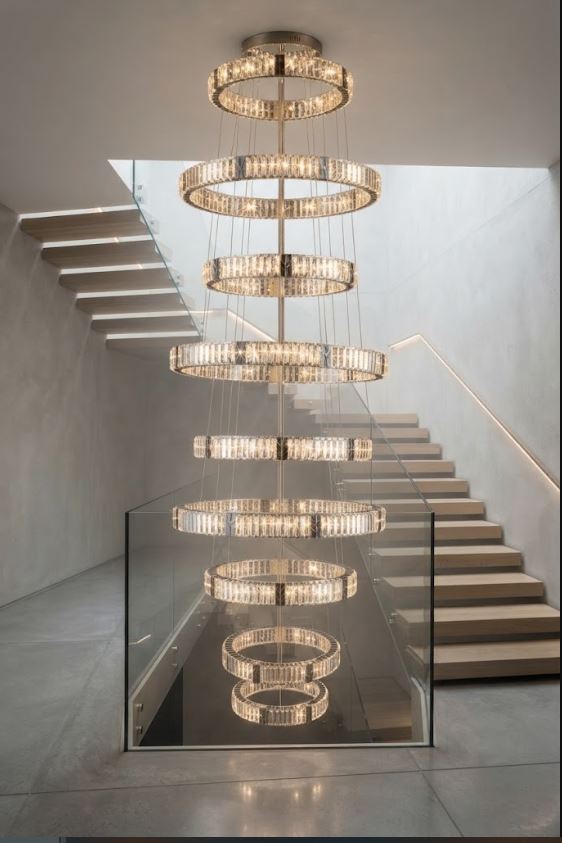 9-Ring Luxury Crystal Staircase Chandelier Light 9-Ring Luxury Crystal Staircase Chandelier Light