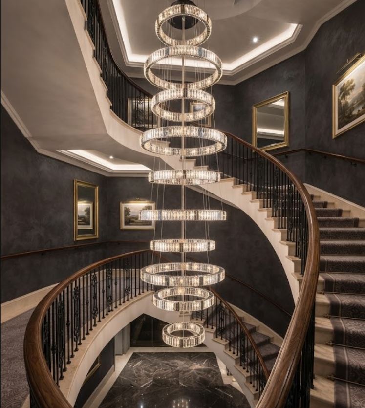 9-Ring Luxury Crystal Staircase Chandelier for stairwell