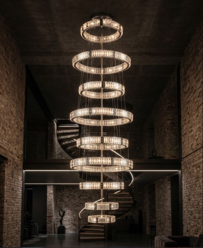 9-Ring Luxury Crystal Staircase Chandelier