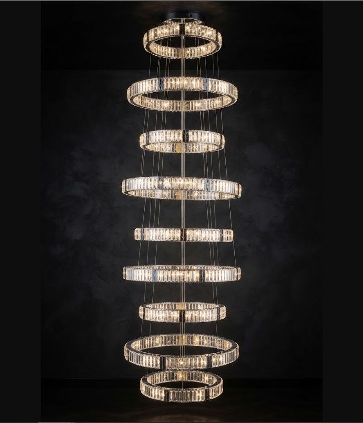 9-Ring Luxury Crystal Staircase ChandelierLight