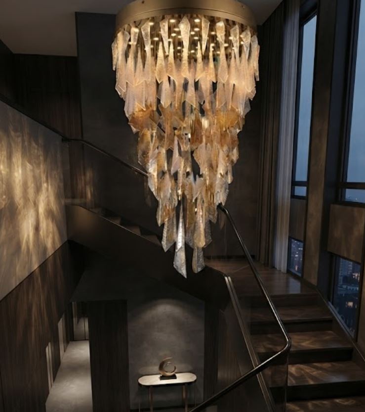 Cascading Amber Glass Chandelier Light