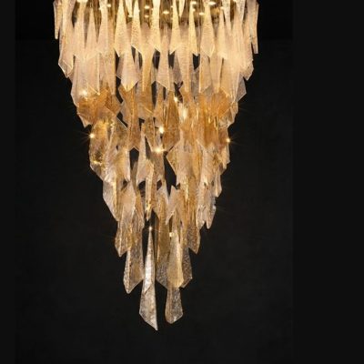 Cascading Amber Textured Glass Chandelier