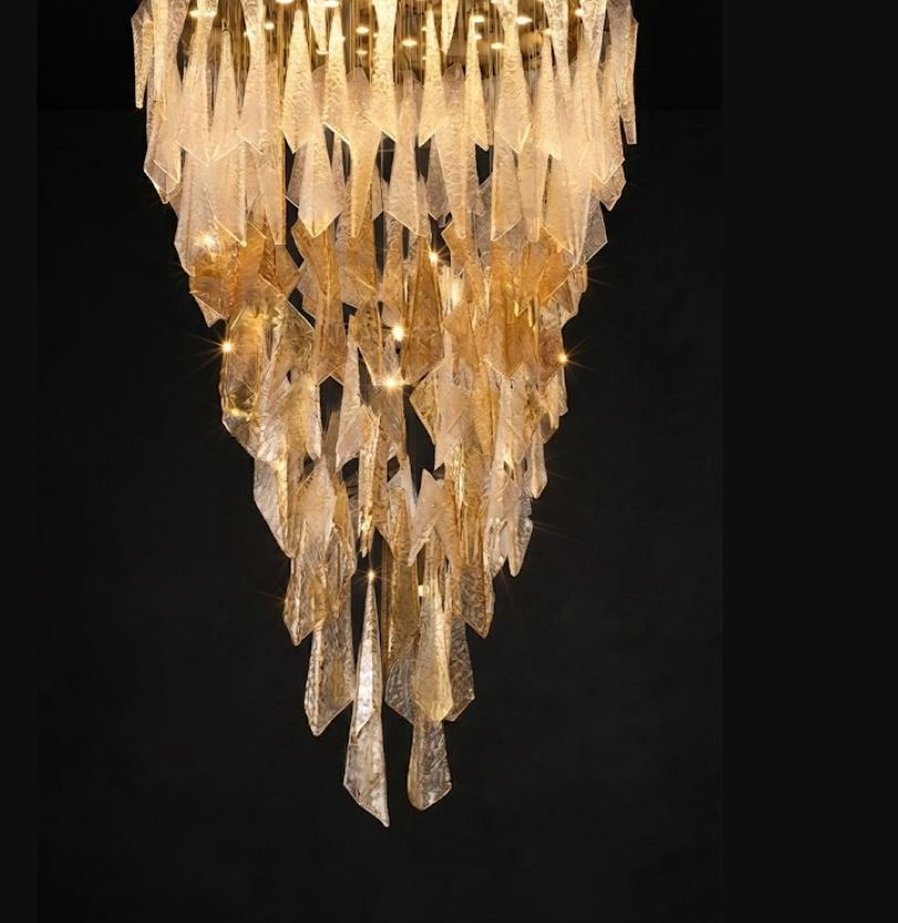 Cascading Amber Textured Glass Chandelier