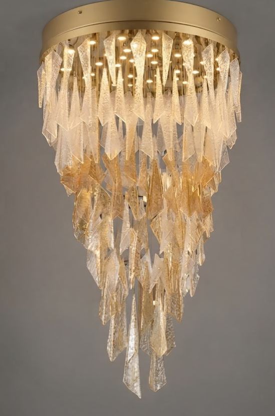 Cascading Amber Textured Glass Chandelier