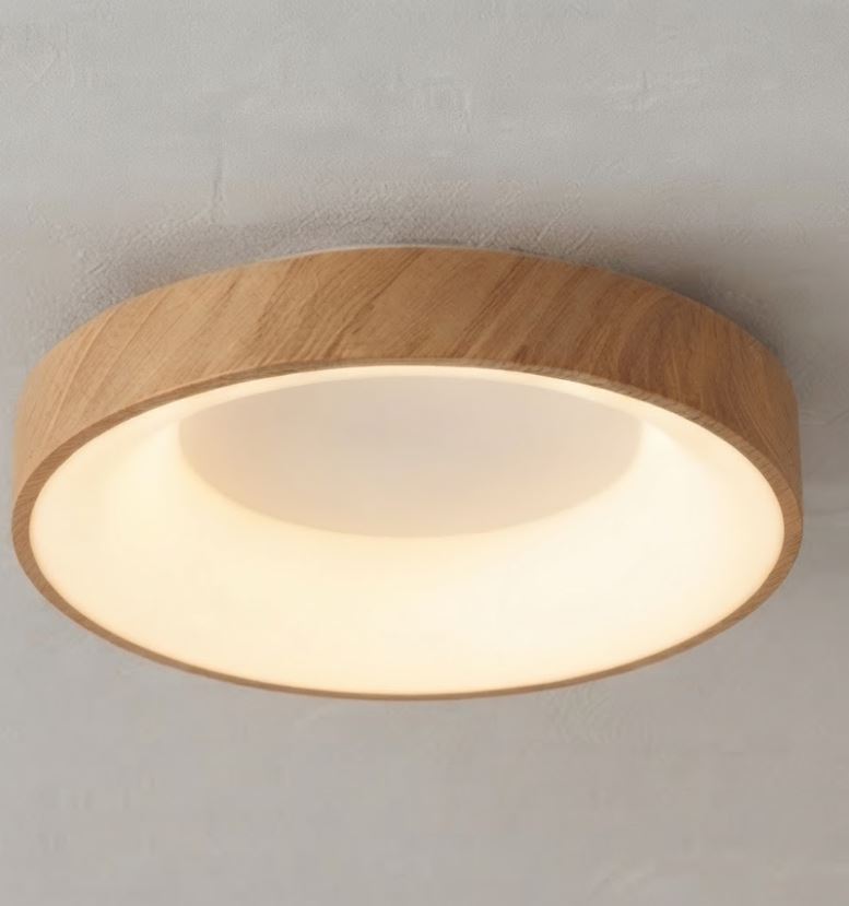 Circular Flush Mount LED Ceiling Light Wood