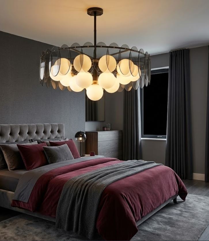 Smoked Glass and Frosted Globe Chandelier Smoked Glass and Frosted Globe Chandelier