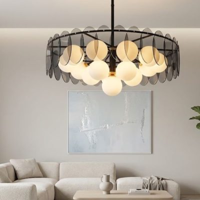 Smoked Glass and Frosted Globe Ring Chandelier