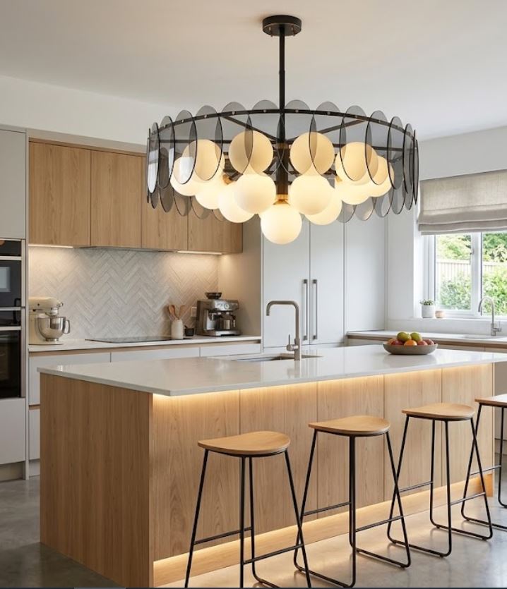 Smoked Glass and Frosted Ring Chandelier Smoked Glass and Frosted Ring Chandelier