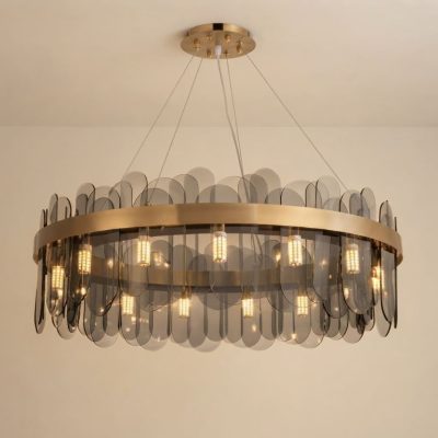 Smoky Brushed Brass Ring Chandelier