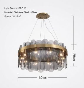 Smoky Brushed Brass Ring Chandelier 60cm
