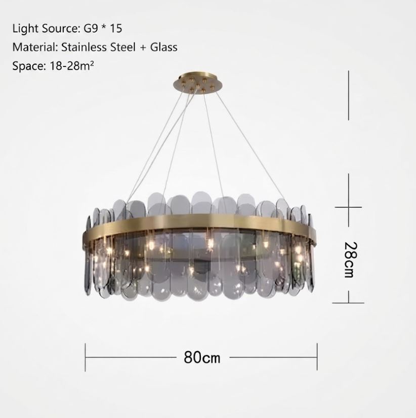 Smoky Brushed Brass Ring Chandelier 80cm