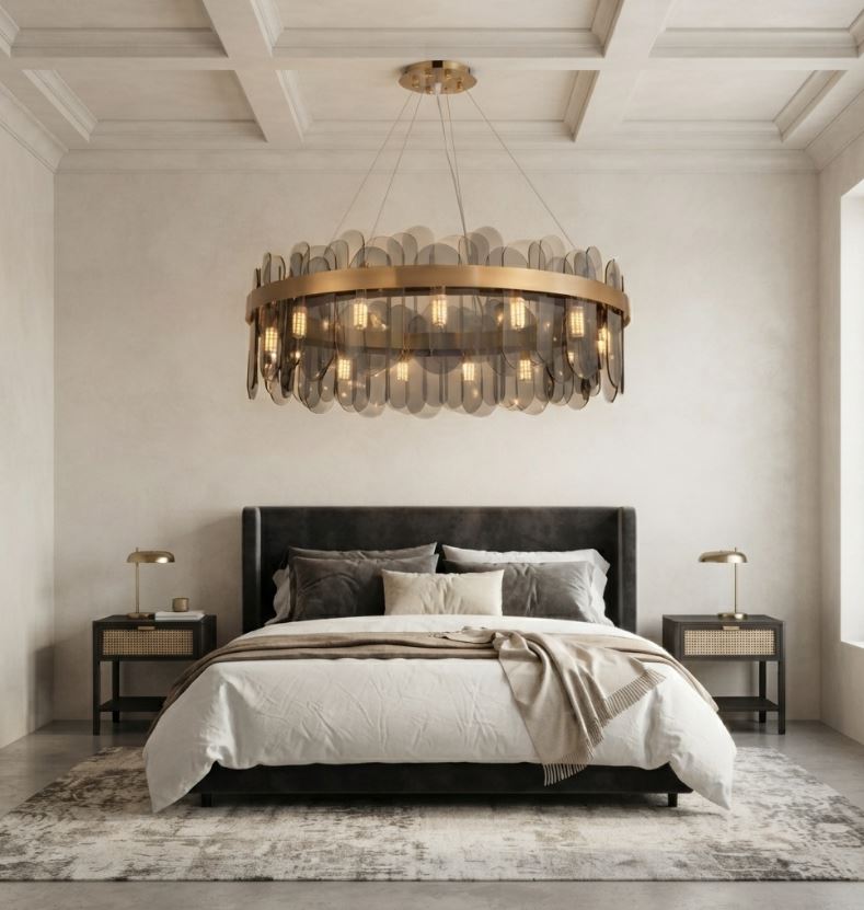 Smoky Brushed Brass Ring Chandelier Light Trybe