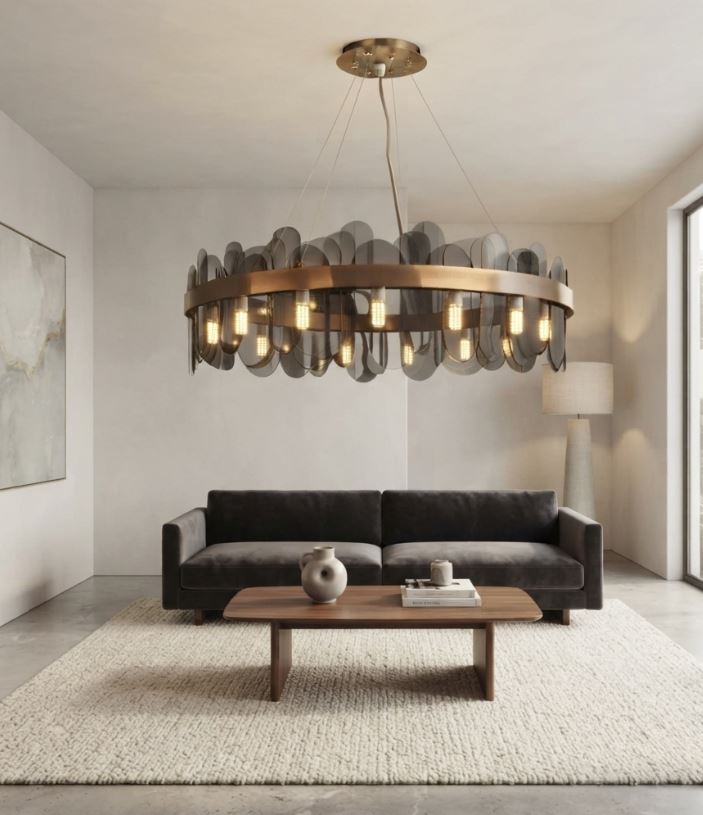 Smoky Brushed Brass Ring Chandelier Light Smoky Brushed Brass Ring Chandelier Light