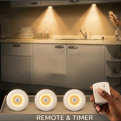 3-Piece Battery-Operated LED Cabinet Puck Light