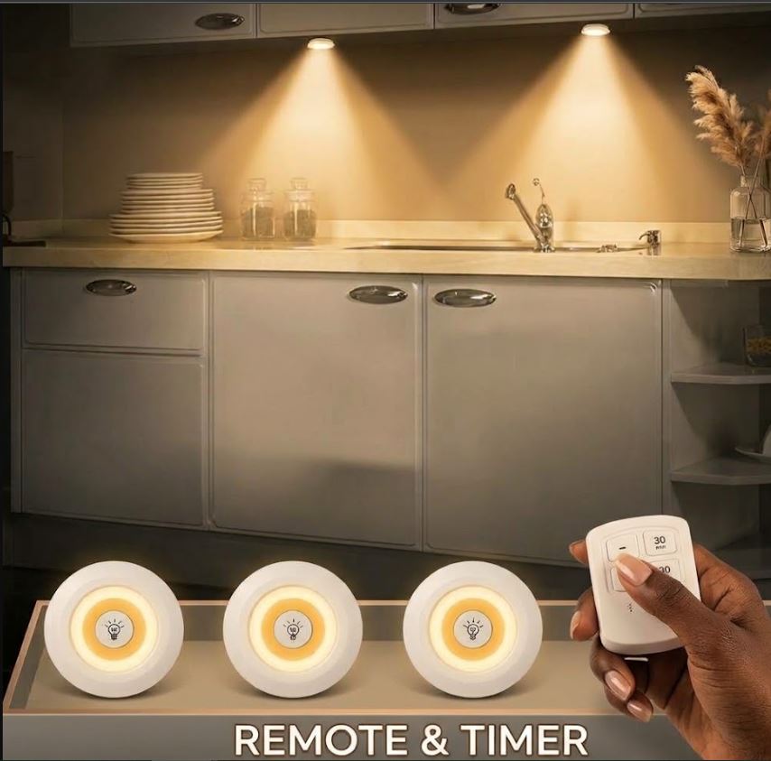 3-Piece Battery-Operated LED Cabinet Puck Light