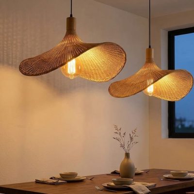 Handcrafted Woven Straw Hat Chandelier