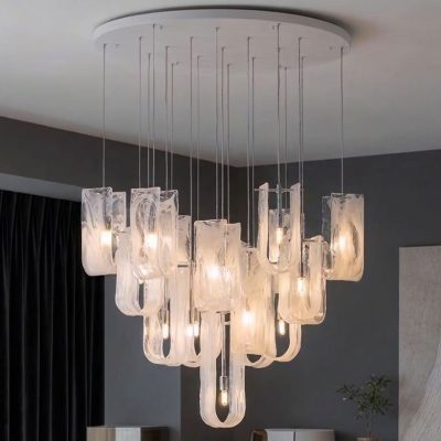 Handmade Textured Glass Chandelier for Living & Dining