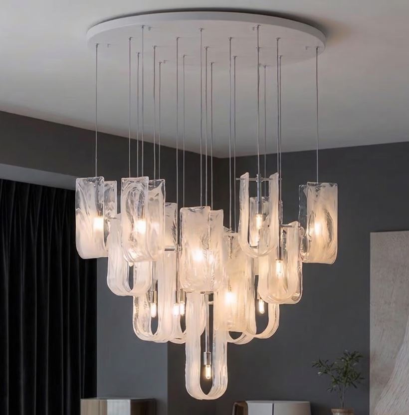 Handmade Textured Glass Chandelier for Living & Dining