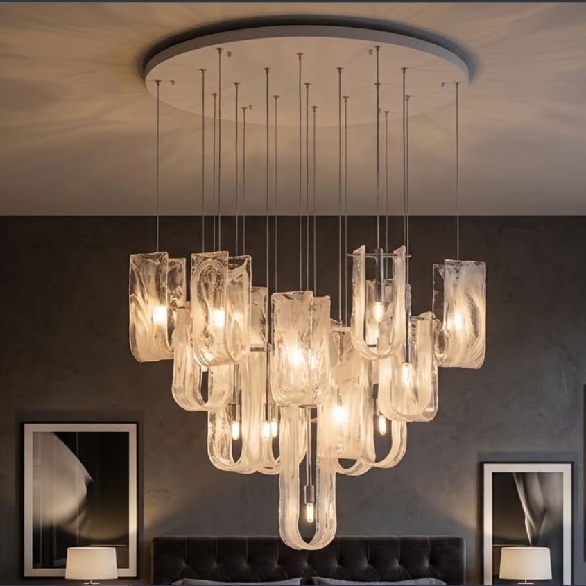 Handmade Textured Glass Chandelier for Living Room